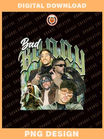 Bad Bunny Vintage 90s Bootleg T-shirt PNG, 90s Bootleg Template, Graphic Bad Bunny PNG Files, Custom Bootleg Music Tee, Digital Download