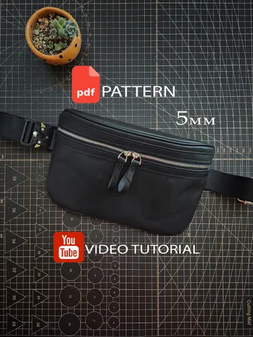 PDF pattern leather belt bag. Leather chest bag. Punch pitch 5 mm. Download PDF and Video TUTORIAL. $6.50
