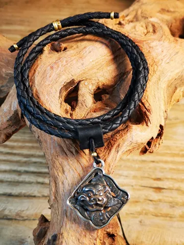 Gandhanra Antique Tibetan Buddhist Amulet,Tiger-the Four Dignities(Garuda,Tiger,Dragon,Lion),Buddhist Protective Talisman,Inlaid with Sliver $39.99