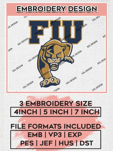 Florida International Panthers Logo Machine Embroidery Design, NCAA FIU Panthers Embroidery Design Design files, NCAA Embroidery Designs, NCAA Machine Embroidery Designs, Digital Download $6.99