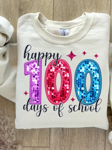 Happy 100 days of school PNG, Faux Sequins Glitter Sparkly Sublimation shirt design, Trendy 100 Days of School Digital download $3.06
