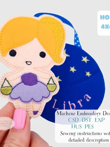 ITH Libra Zodiac Finger Puppet & Bag Embroidery Design, Scales Star Sign Toy, 4x4 Hoop Christmas Ornament File $6.00