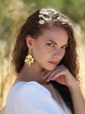 Boho Wedding Earrings, Flower Chandelier Statement Gold Bridal Earrings, Floral Wedding Earrings, Vintage Bohemian Jewelry, Bridesmaid Gift $72.00