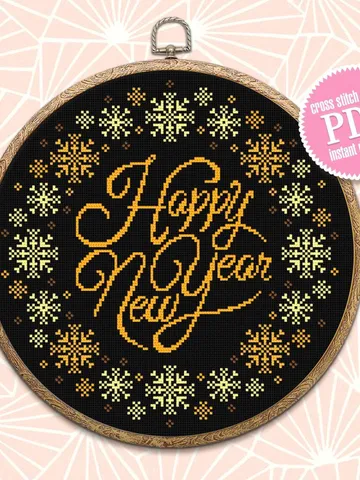 Snowflake wreath cross stitch pattern Happy new year instant download PDF Christmas pattern digital PDF, DIY christmas decor #N41 $4.60