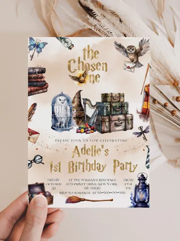 The Chosen One Invitation; Printable Wizard Birthday Party; Editable Magic School 1st Birthday Invitation Template; digital download $12.78