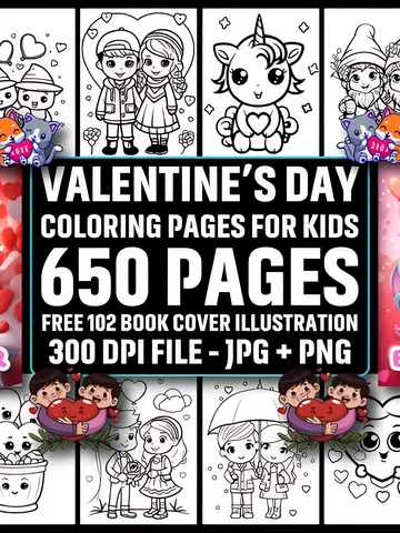 650 Valentine's Day Coloring Pages - KDP $0.00