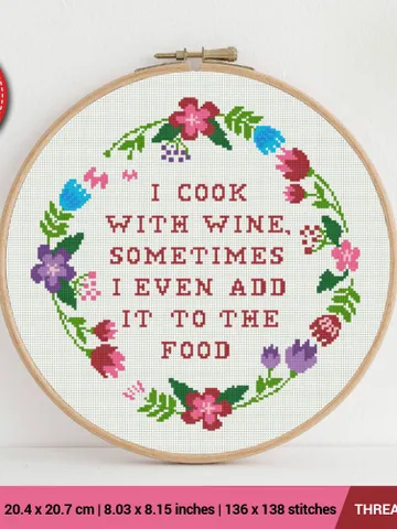 I cook with WINE Cross stitch pattern | Embroidery Pattern | Instant Download | Embroidery Designs $5.49