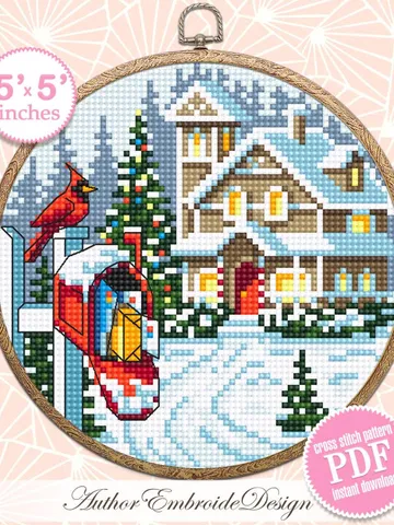 Christmas mailbox cross stitch pattern PDF download Winter landscape cross stitch, Merry Christmas pattern digital PDF Christmas house #N172 $3.95