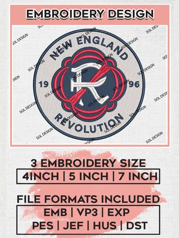 New England Revolution Logo Embroidery Designs, MLS Embroidery files, New England MLS Teams, Football, Digital Download