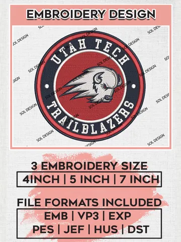 NCAA Utah Tech Trailblazers Round Logo Embroidery, NCAA Utah Tech Trailblazers Logo Embroidery files, NCAA Teams, NCAA Machine embroidery designs, Digital Download