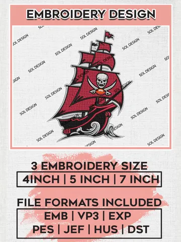 NFL Tampa Bay Buccaneers Machine Embroidery Design Files, NFL Buccaneers, NFL Embroidery Designs, NFL Tampa Bay Buccaneers Machine Embroidery Design, Digital Download $6.99