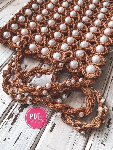 Raffia bag with beads crochet pattern PDF, digital instant download, video tutorial, summer bag, bridesmaid bag, net bag $5.50
