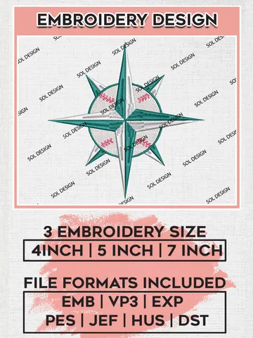 Seattle Mariners MLB Embroidery Design Files, MLB Seattle Mariners Team Embroidery, MLB Teams, 3 sizes, MLB Machine embroidery designs, Digital Download $6.99