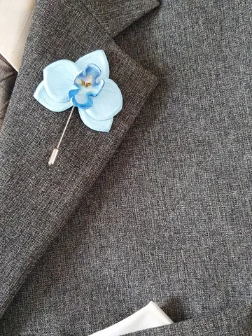 Blue orchid men's lapel pin Leather boutonniere for him 3rd anniversary gift, art.59 $45.00