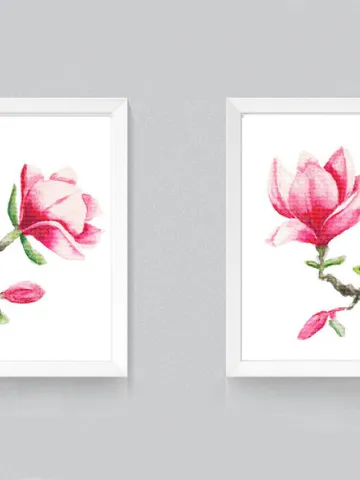 Realistic watercolor magnolia cross stitch pattern matching set of two Modern single pink flower cross stitch botanical Japanese xstitch