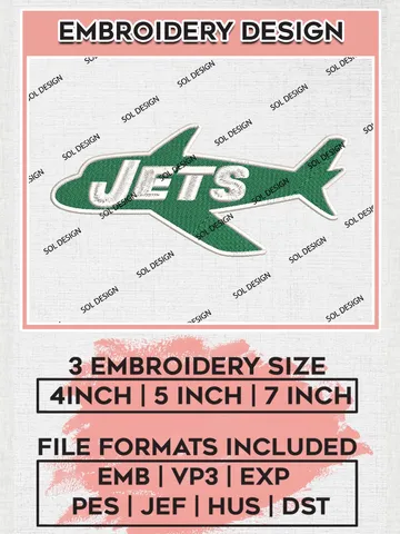 NFL New York Jets Embroidery Design Files, NFL Jets, NFL Logo Embroidery Files, NFL New York Jets Machine Embroidery Design, Digital Download