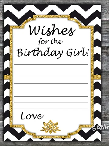 Black White Chevron Wishes for the birthday girl,Adult Birthday party game-fun games for her-Instant download $1.75