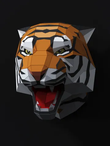 Angry Tiger Head Papercraft, Cat, Digital Template, PDF Download, Gurko, 3D Low Poly, Pepakura, DIY Origami Sculpture, Paper Decor, DIY Gift $19.00