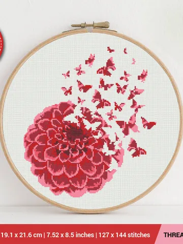 Pink Flower Butterfly Cross stitch pattern | Embroidery Pattern | Instant Download | Embroidery Designs $5.94
