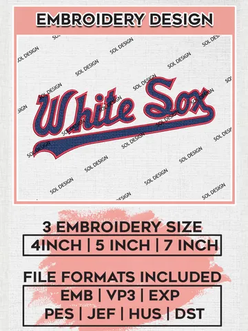 MLB White Sox Wordmark Logo Embroidery Files, MLB Chicago White Sox Team Embroidery, NCAA Teams, 3 sizes, Machine embroidery designs, Digital Download $6.99