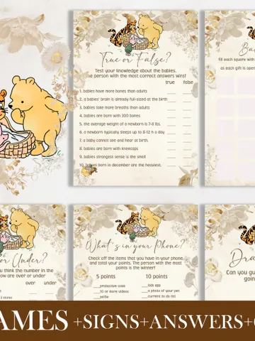 Winnie the Pooh Baby Shower Games; Winnie the Pooh Inspired; Printable Pooh Baby Shower Party Games; Honey Bear Shower Games; WP11 $11.62