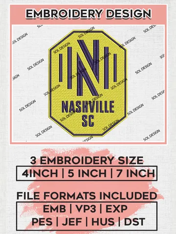 Nashville SC Embroidery Designs, MLS Embroidery files, Nashville SC MLS Teams, Nashville SC Football, Digital Download