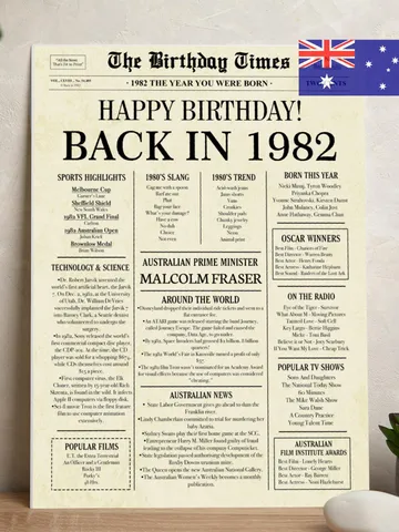 43rd birthday newspaper poster printable gift born in 1982 fun facts digital sign back in 1982 australia birthday decor instant download $7.00
