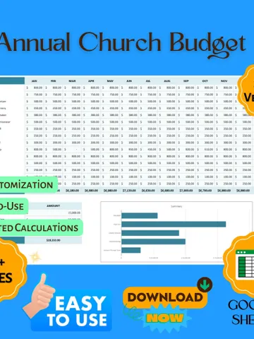 Annual Church Budget Template, Editable Google Sheets Digital Download, Church Finance Planner, Easy-to-Use Budget Tracker $8.26