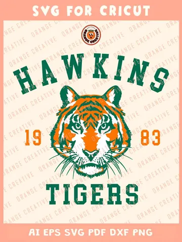 Hawkins Tigers 1983 Logo Bundle Embroidery Files, Stranger Things 4 Embroidery Designs, Hawkins Tigers Machine Embroidery Files, 3 sizes, Digital Download