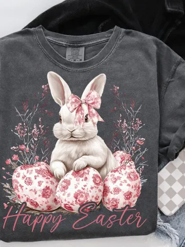 Happy Easter PNG, Grand Millennial Easter Png, Blue Floral Chinoiserie Bunny Png, Pink Toile Easter Rabbit Png, Girls, Easter Coquette Png $3.62