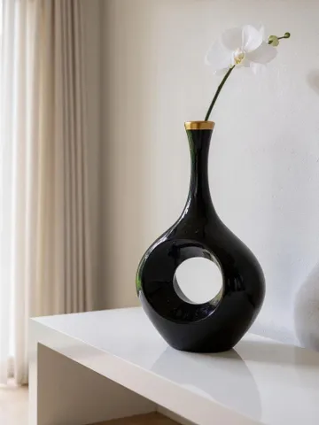 Handcrafted Aestetic Vase For Flowers or Home Decor | Elegant Black and Gold Hand-Painted Vase For Livingroom, Home Decor