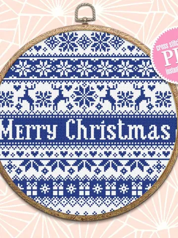 Nordic Christmas cross stitch pattern download PDF, Quaker sampler, Monochrome embroidery, Scandinavian Christmas ornament cross stitch #N73 $4.50