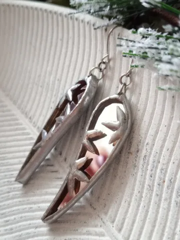 Dangle mirror icicle simple stained glass long earrings, kawaii winter earrings