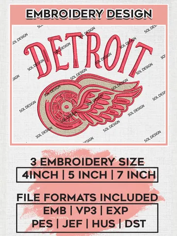 NHL Detroit Hockey Team Logo Embroidery Design, NHL Detroit Red Wings Logo Embroidery Files, Hockey Team Machine Embroidery, Machine Embroidery Design $6.99