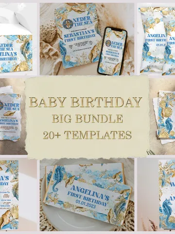 Editable BIG BIRTHDAY BUNDLE ONEder the Sea First Birthday ; Under the Sea Party; Ocean Party Birthday Template Instant Download; SE1 $46.00