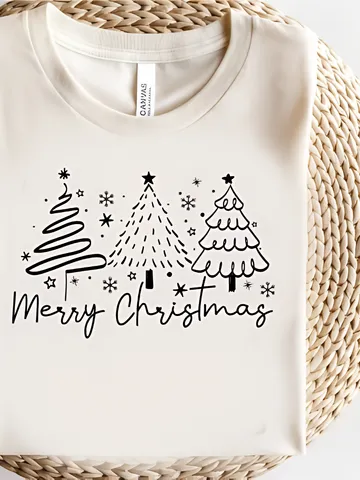 Merry Christmas Tree Hand Drawn T Shirt