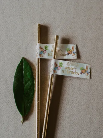 Editable and Printable straw tag template for the 1st Baby Birthday party in Peter Rabbit style instant download and unlimited access pr888 $10.45