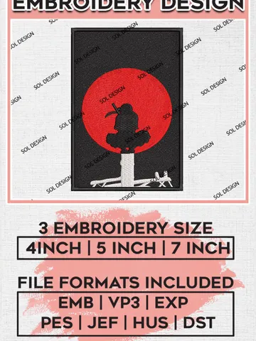 Uchiha Itachi Midnight Embroidery Designs, Anime Character Embroidery Files, Machine Embroidery Pes Dst, Digital Download EMB_ANIME_100