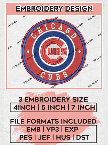 Chicago Cubs Team Logo Embroidery Design, MLB Team Embroidery files, Chicago Cubs Baseball Team, Cubs Team, Digital Download