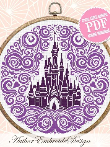 Cinderella castle mandala cross stitch pattern PDF download Magic Kingdom cross stitch chart, Fairy castle silhouette embroidery PDF #C8 $4.60