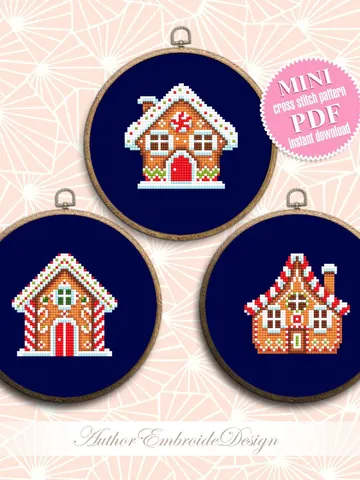 Set Gingerbread house cross stitch pattern PDF download Small cross stitch for beginners, Christmas pattern digital PDF, Happy New Year #N95 $5.00