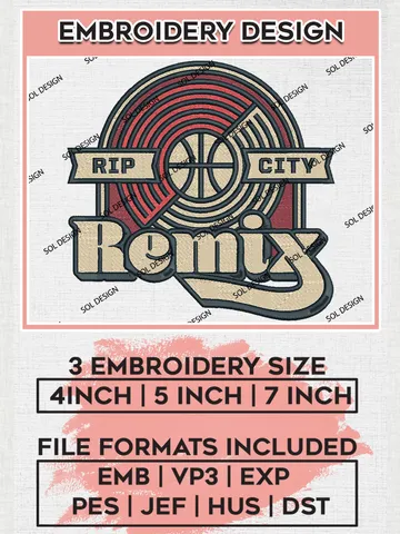 NBA Rip City Remix Team Logo Embroidery Designs, NBA G League Team Embroidery Files, Basketball Machine Embroidery Designs, NBA Rip City Remix Team Logo, Sport Machine Embroidery Design, Digital Download $5.99