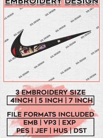 Nike Sasuke Swoosh Embroidery Files, Naruto Anime Character Embroidery Design, Machine Embroidery Digital Download EMB_ANIME_186 $6.99