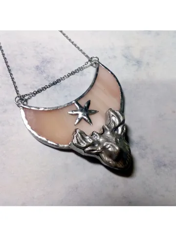 Deer antler jewelry, Deer head necklace, Yule jewelry, Christmas deer, Moon crescent deer, stag head pendant $45.00
