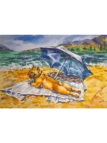 Beach Dog Painting Animal Original Art Pet Portrait Wall Art Watercolor Painting 8 by 11 Above Bed Art by TatianaArtShop