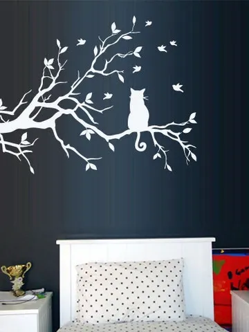 Cat sitting on tree branch Wall Decal Decoration Sticker z3156 $23.99