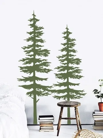 2 Pine Tree Decal - Forest Wall Decals - Tree Wall Decals, Forest Mural, Forest Scene Decals, Large Wall Decals, Children's Forest Decals $89.99