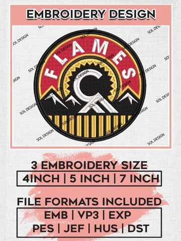 NHL Calgary Flames Circle Logo Embroidery Files, NHL Calgary Flames Machine Embroidery Designs, NHL Embroidery Designs, NHL Machine Embroidery Designs, Digital Download