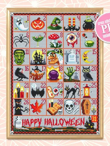 Halloween advent calendar cross stitch pattern PDF download Spooky cross stitch chart, Halloween pattern digital PDF Countdown calendar #H24 $7.50