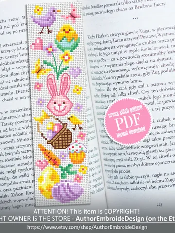 Easter bookmark cross stitch pattern PDF download Easter bunny cross stitch sampler, Pastel Bookmark pattern digital PDF, Easter eggs #B231 $4.40